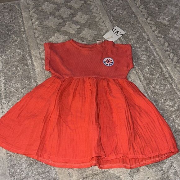 ZARA Kids | Coral Red | COMBINATION EMBROIDERED DRESS - Picture 6 of 6